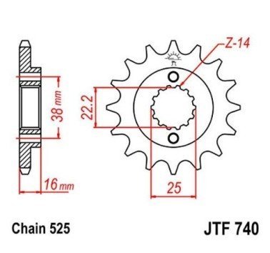 Piñón JT acero de 16 dientes JTF740.16