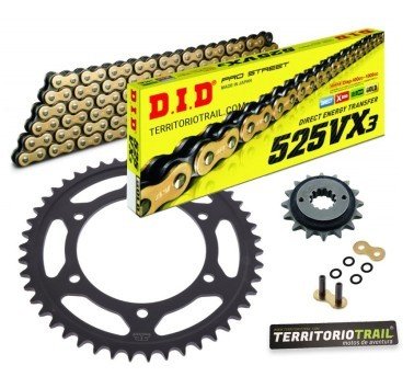 Kit de transmisión DID x-ring 525VX3 dorada (15/47/118) | relación original Transalp 600
