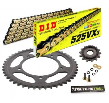 Kit de transmisión DID 525 VX3 dorada (15/47/118) | relación original V-strom 650 de 2007-20