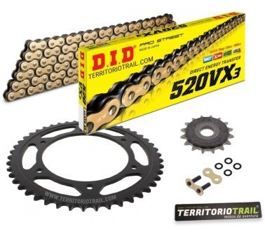 Kit de arrastre DID 520 VX3 cadena dorada (16/47/112) | relación original Xcountry 650
