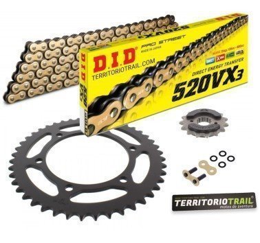 Kit de transmisión DID 520 VX3 dorado (15/44/110) | relación original Pegaso 650 trail