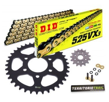 Kit de transmisión DID 525 VX3 dorada (15/38/110) | relación original Royal Enfield Himalayan