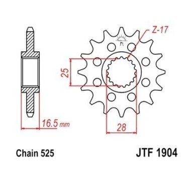 Piñón JT acero de 16 dientes JTF1904.16