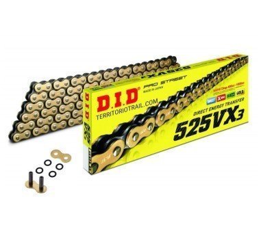 Cadena abierta DID x-ring 525vx3 dorada de 118 eslabones