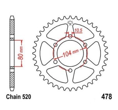Corona JT acero de 42 dientes JTR478.42