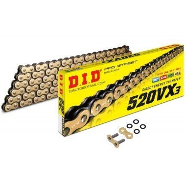 Cadena abierta DID x-ring 520vx3 dorada de 102 eslabones