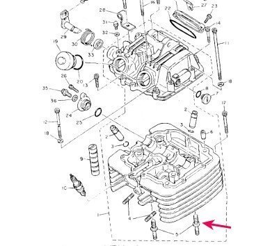 Tornillo unión cilindro y culata Yamaha XT 350 / XT 600 / TT 600