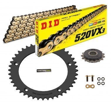 Kit de transmisión DID 520 VX3 dorado (15/43/116) | Relación original Voge 525
