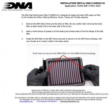 filtro de aire DNA P-KV8E24-01 para Kove 800 X Pro / Rally