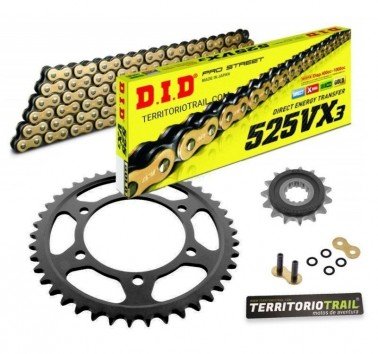 Kit de transmisión DID 525 VX3 dorada (15/46/122) | relación original Tenere 700 (19-24)