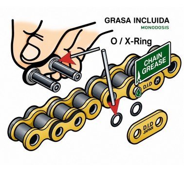 Cadena DID x-ring dorada vx3 520 de 112 eslabones