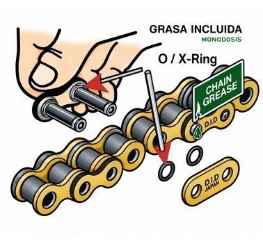 Cadena abierta DID x-ring 525vx3 dorada de 118 eslabones